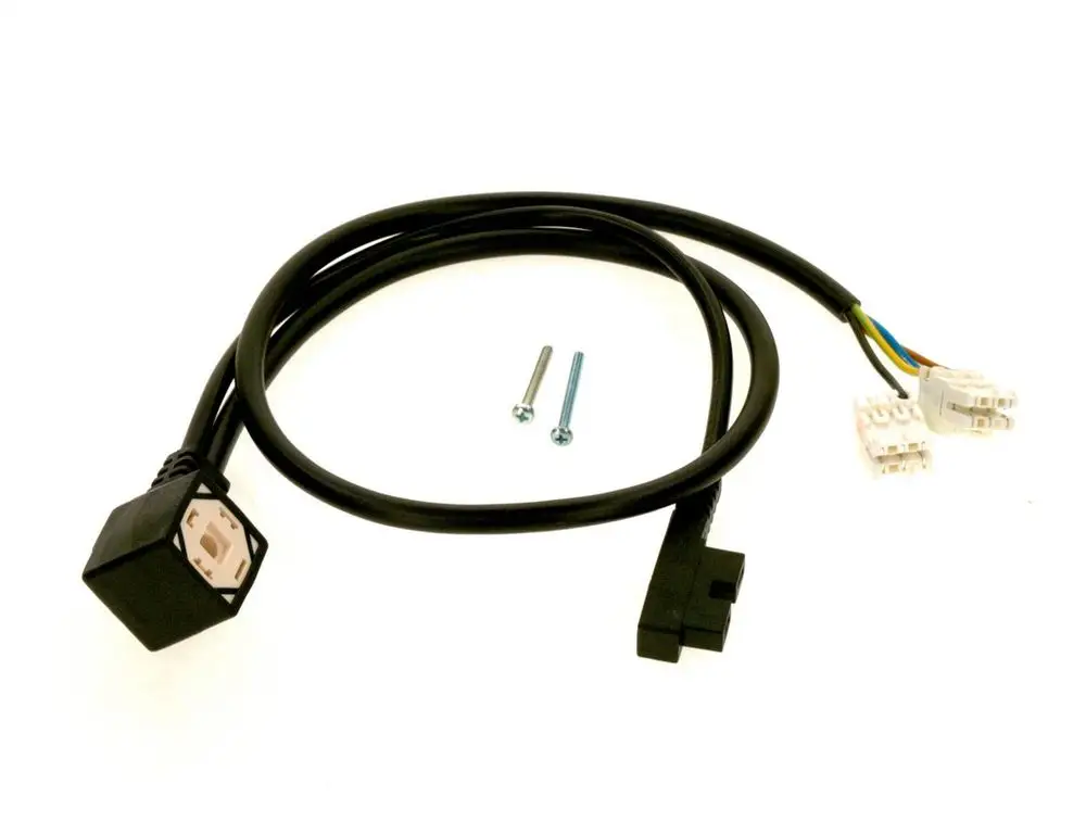 Verbindungsleitung von Bosch mit mehreren Kabeln, einem rechteckigen Stecker und zwei Schrauben, geeignet für den Anschluss von Gasarmaturen.